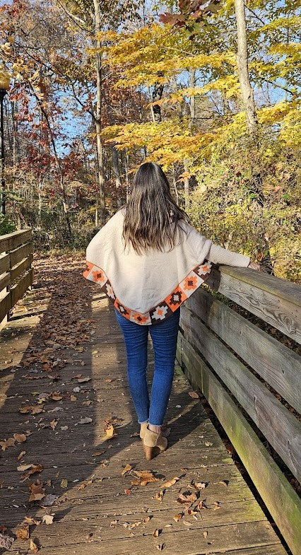 Light brown knitted turtleneck poncho, alpaca poncho with sleeves,